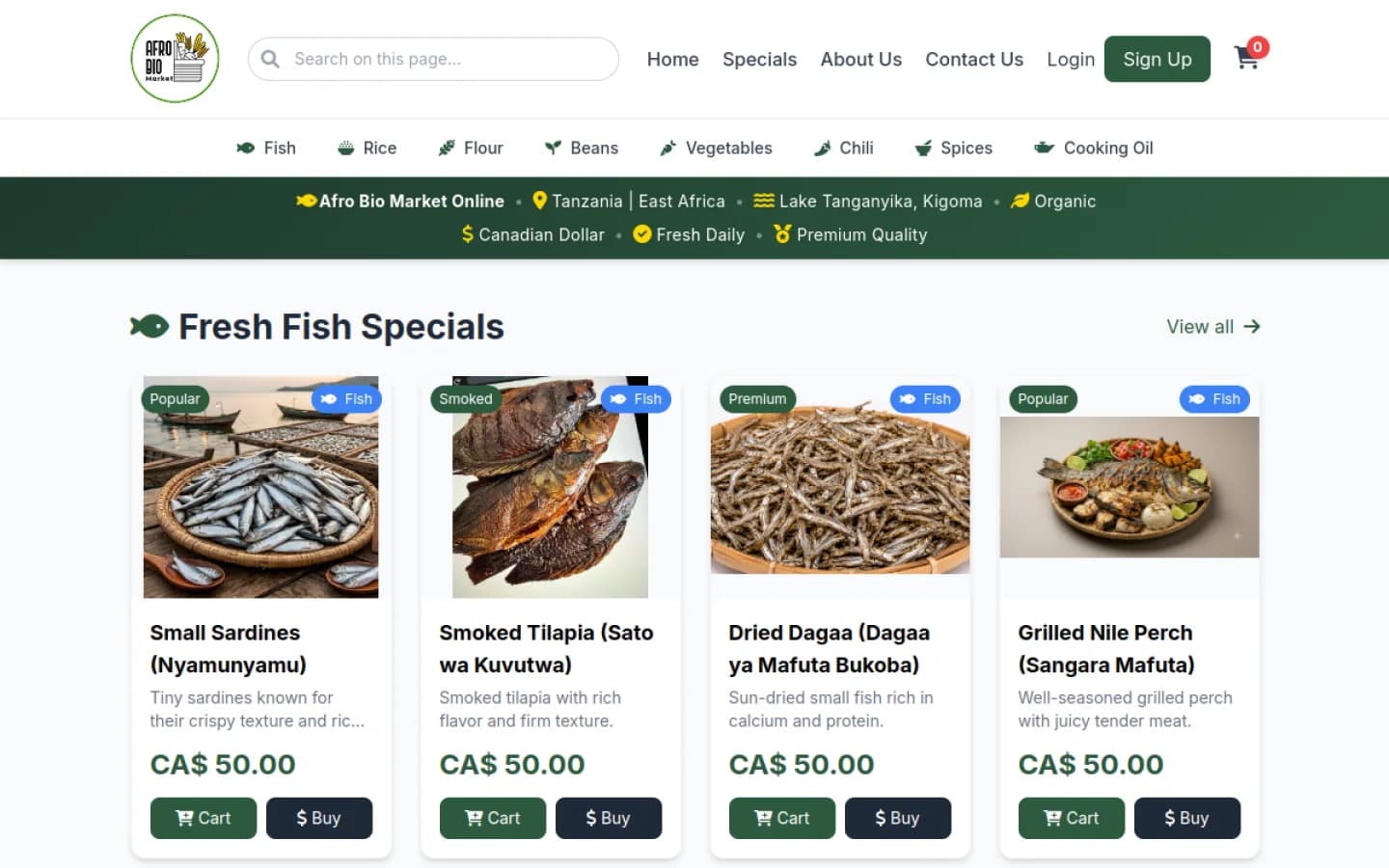 Afro Bio Market homepage screenshot