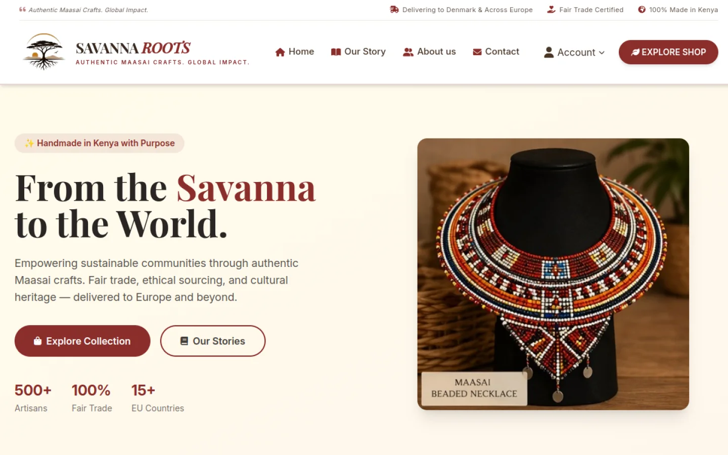 Savanna Roots homepage screenshot